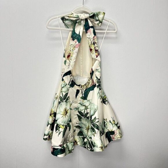 Lulus Hydrangea Haven Cream Floral Halter Tie Neck Skater Dress Mini Size XS - Picture 8 of 14